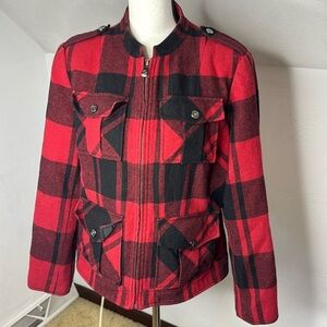 Sean John Black Red Buffalo Plaid  Wool Jacket size 1X